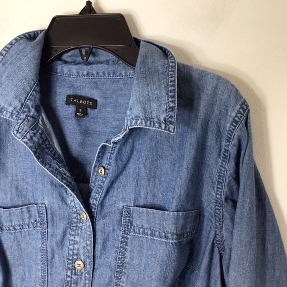 Talbots button up pullover top women small blue cotton spring hobo lagenlook - Picture 2 of 10